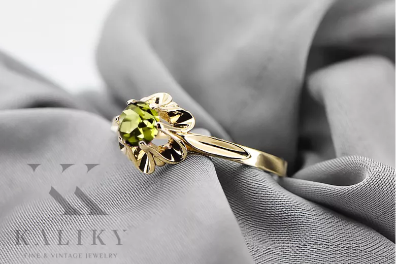 Péridot jaune Or jaune 14 carats Anneau Artisanat vintage vrc004y